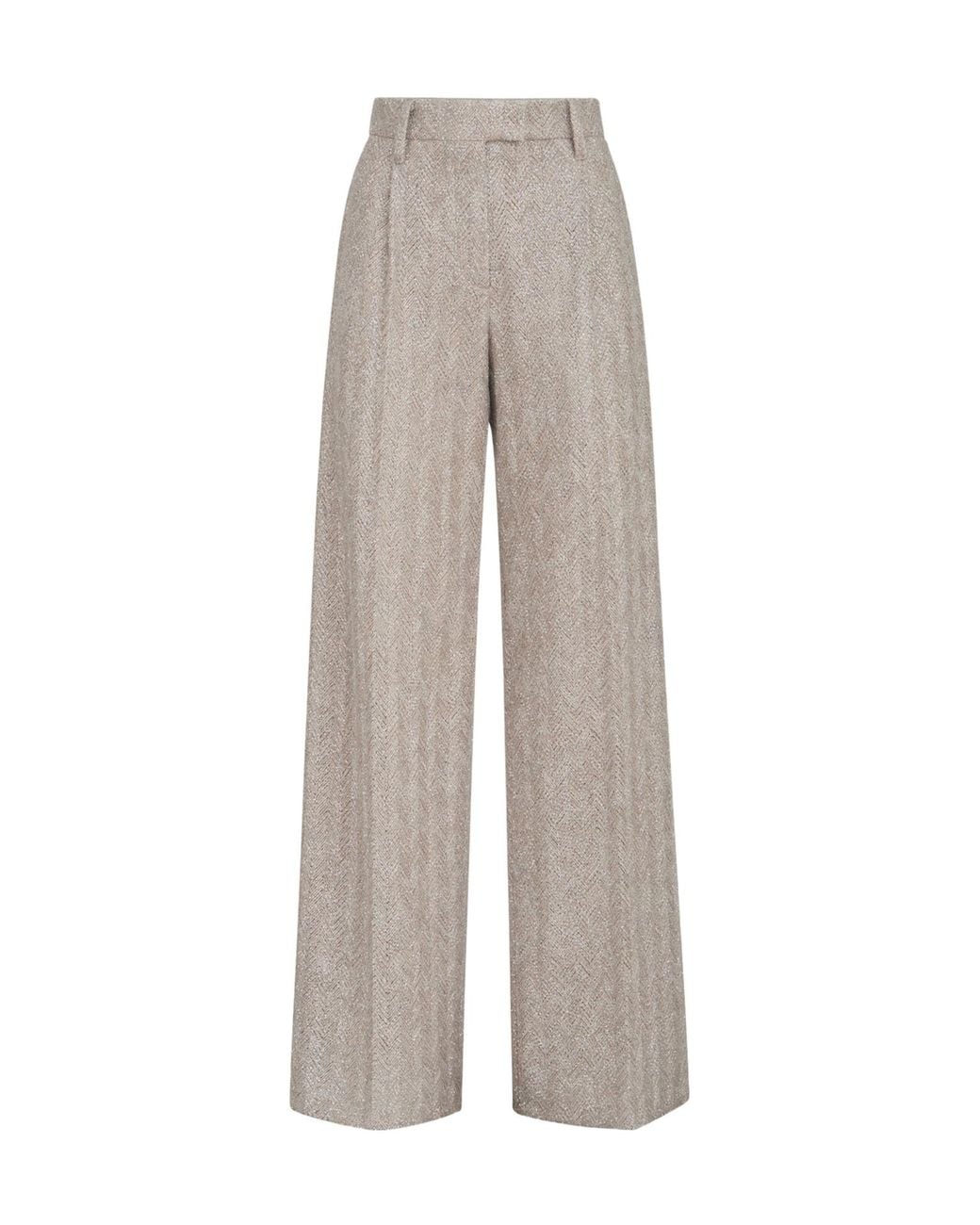 Brunello Cucinelli Gray Dazzling Chevron Embroidery Loose Pleated Trousers