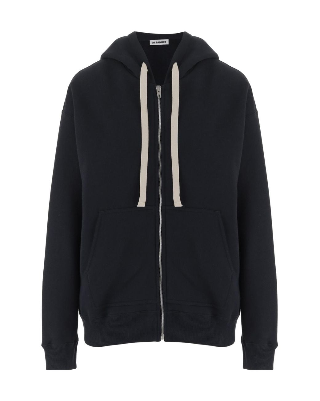 Jil Sander Black Zip-Up Logo Hoodie