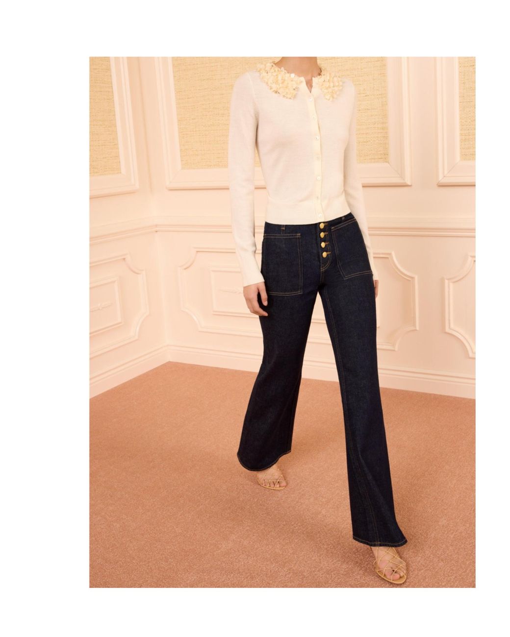 Ulla Johnson White Anna Embellished Collar Knitted Cardigan