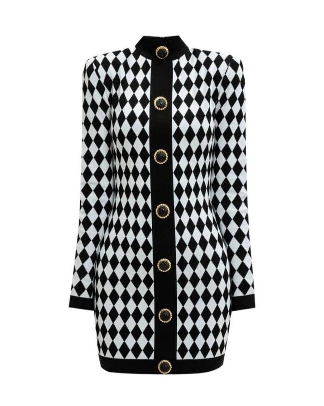 Balmain White Diamond-Pattern Mini Dress