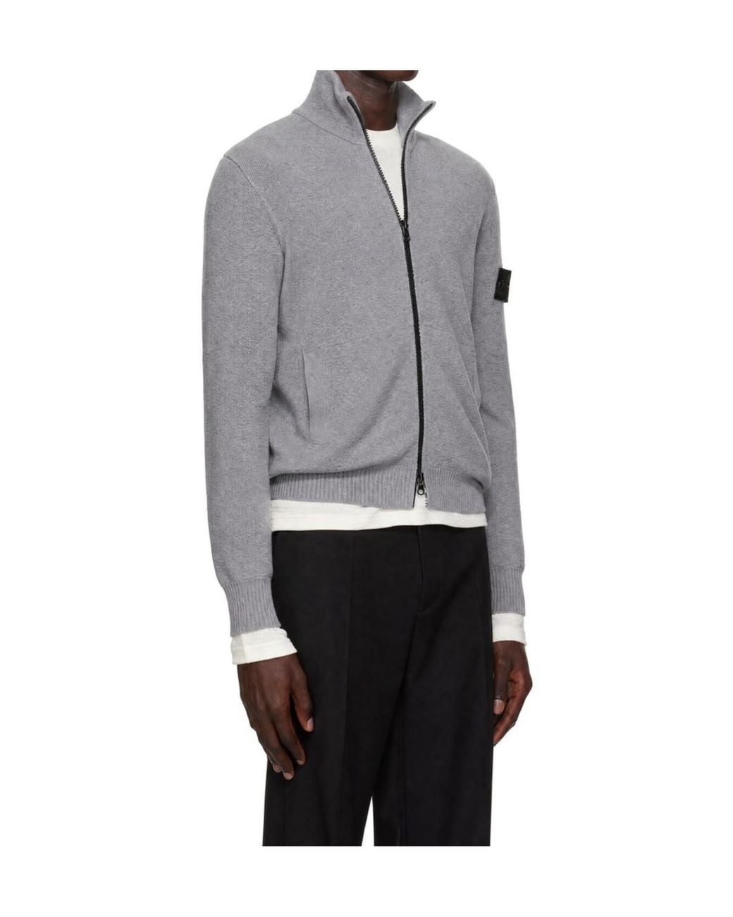 Stone Island Gray Logo-Patch Zip-Up Cardigan for men