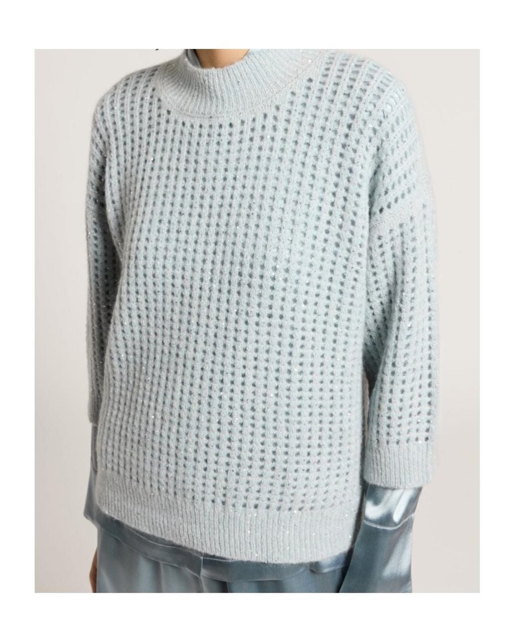 Peserico White Open-Knit Mock-Neck Knitted Sweater