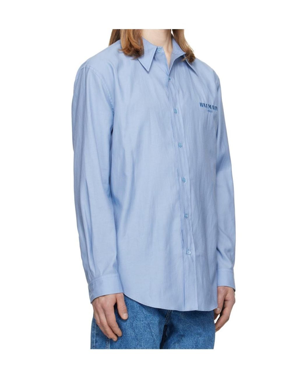Balmain Blue Embroidered Logo Shirt for men