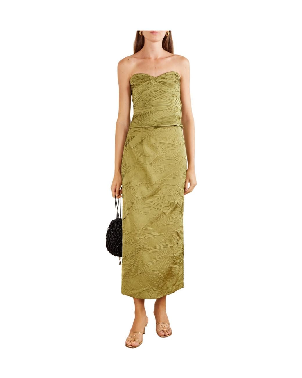 Ulla Johnson Green Heleen Pleated Satin Bustier Top