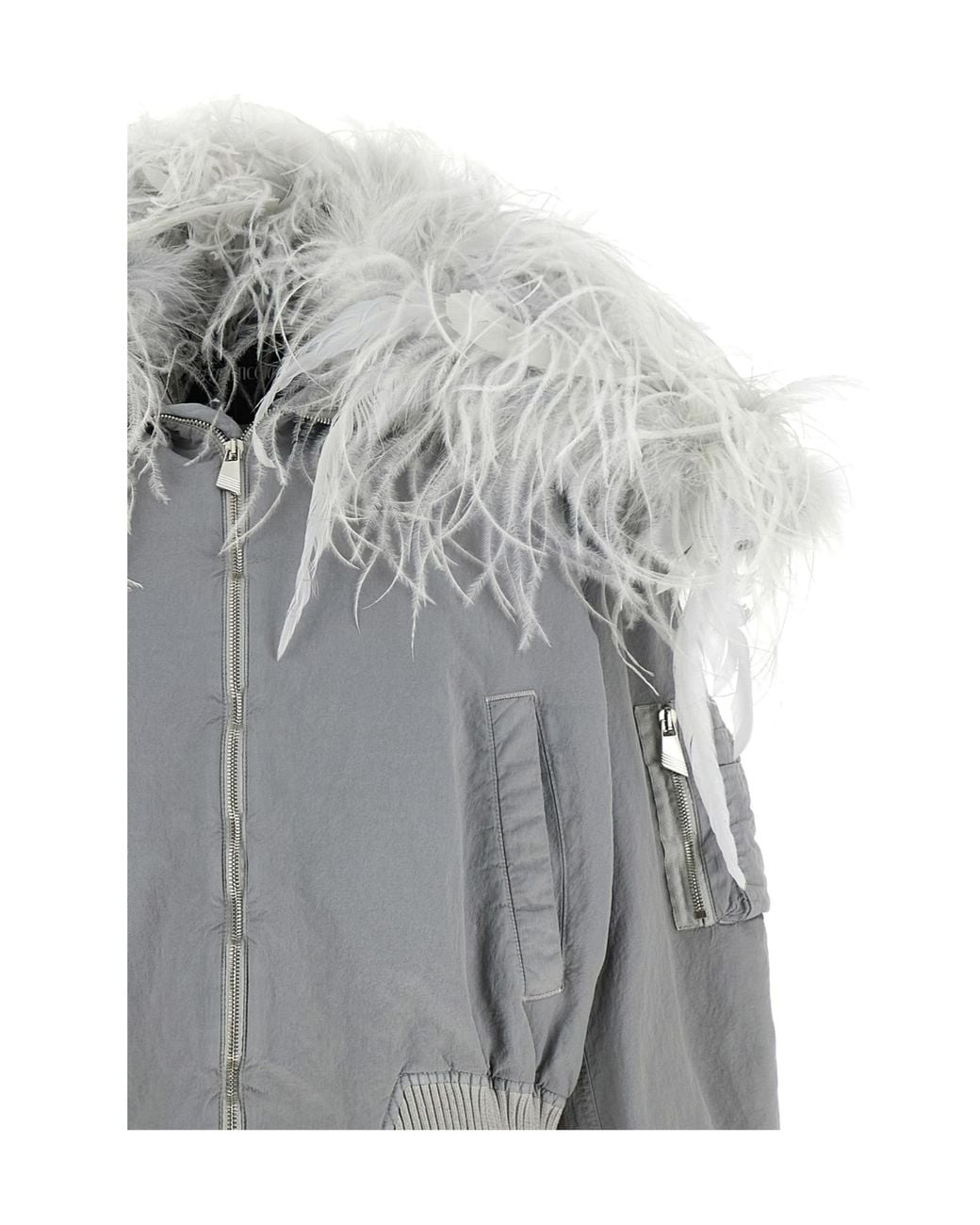 The Attico Gray The Feather Trim Bomber Jacket