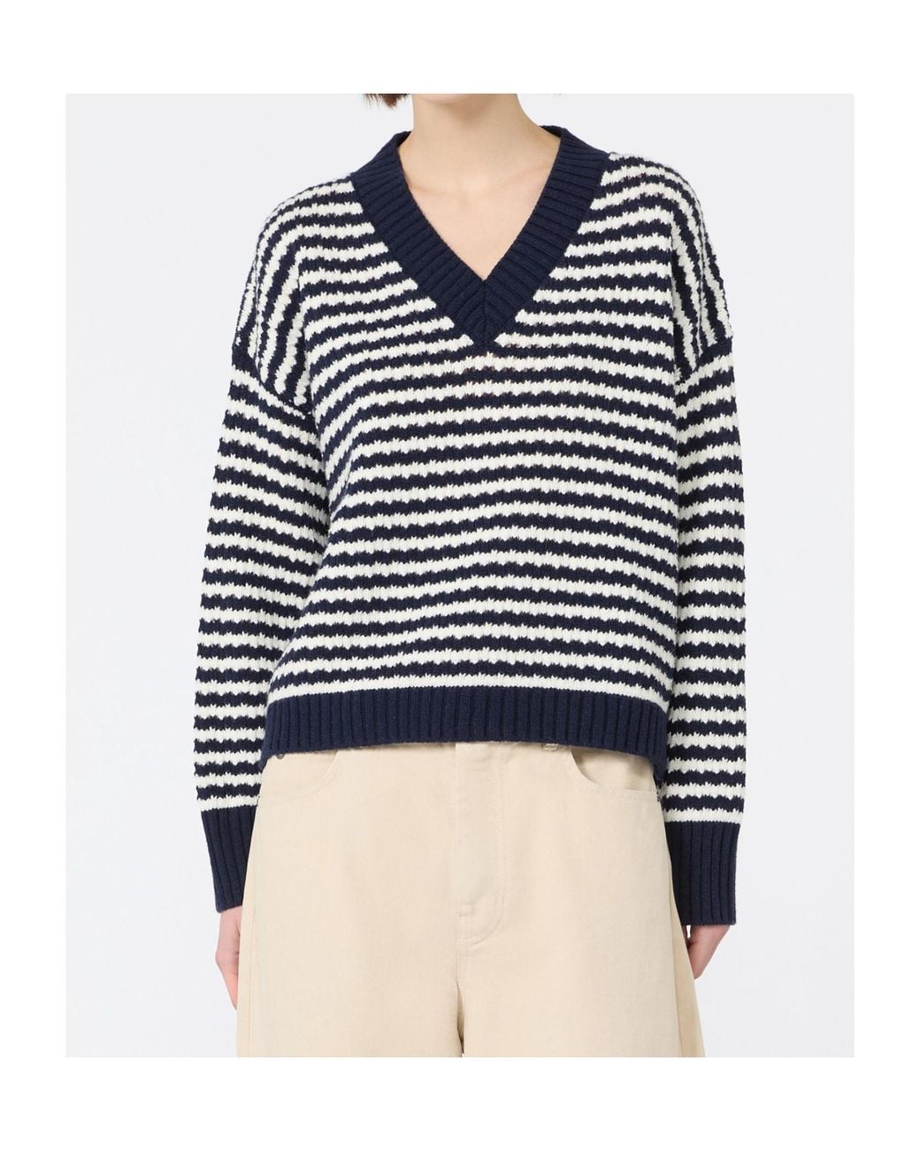 Weekend by Maxmara Blue Wkdspiga V-Neck Striped Knitted Jumper