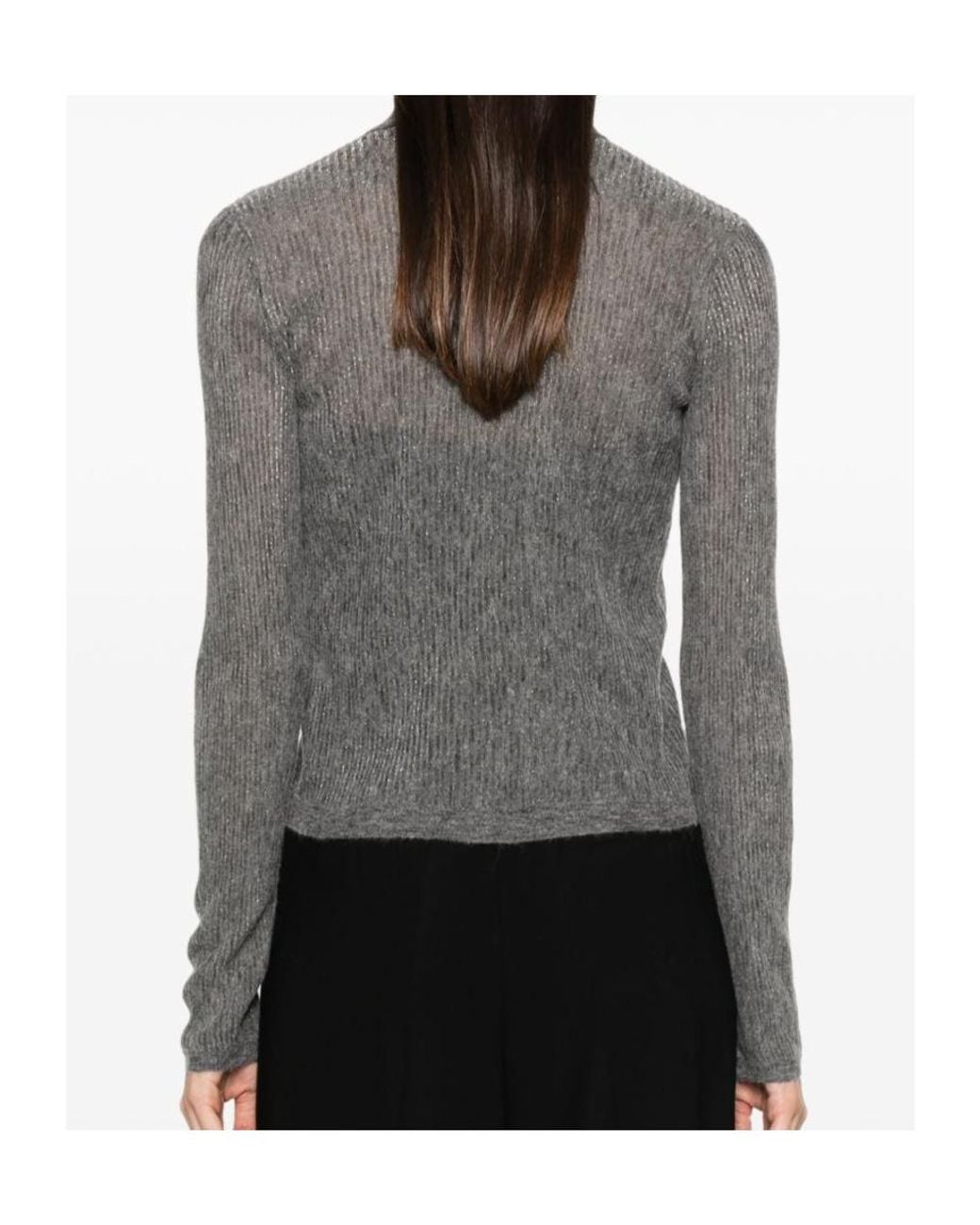 Brunello Cucinelli Gray Ribbed-Knit Button-Up Cardigan