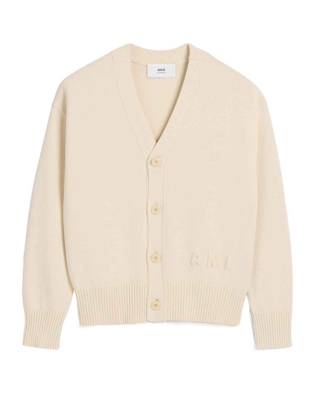 AMI Natural Logo Embroidered Knitted Cardigan for men