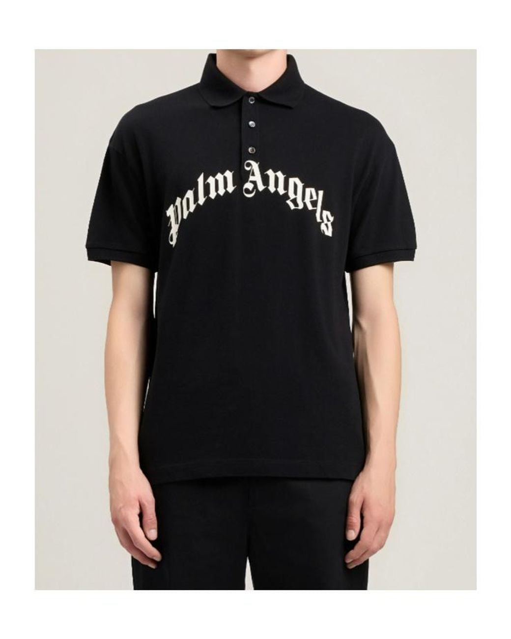 Palm Angels Black Curved Logo Polo Shirt for men