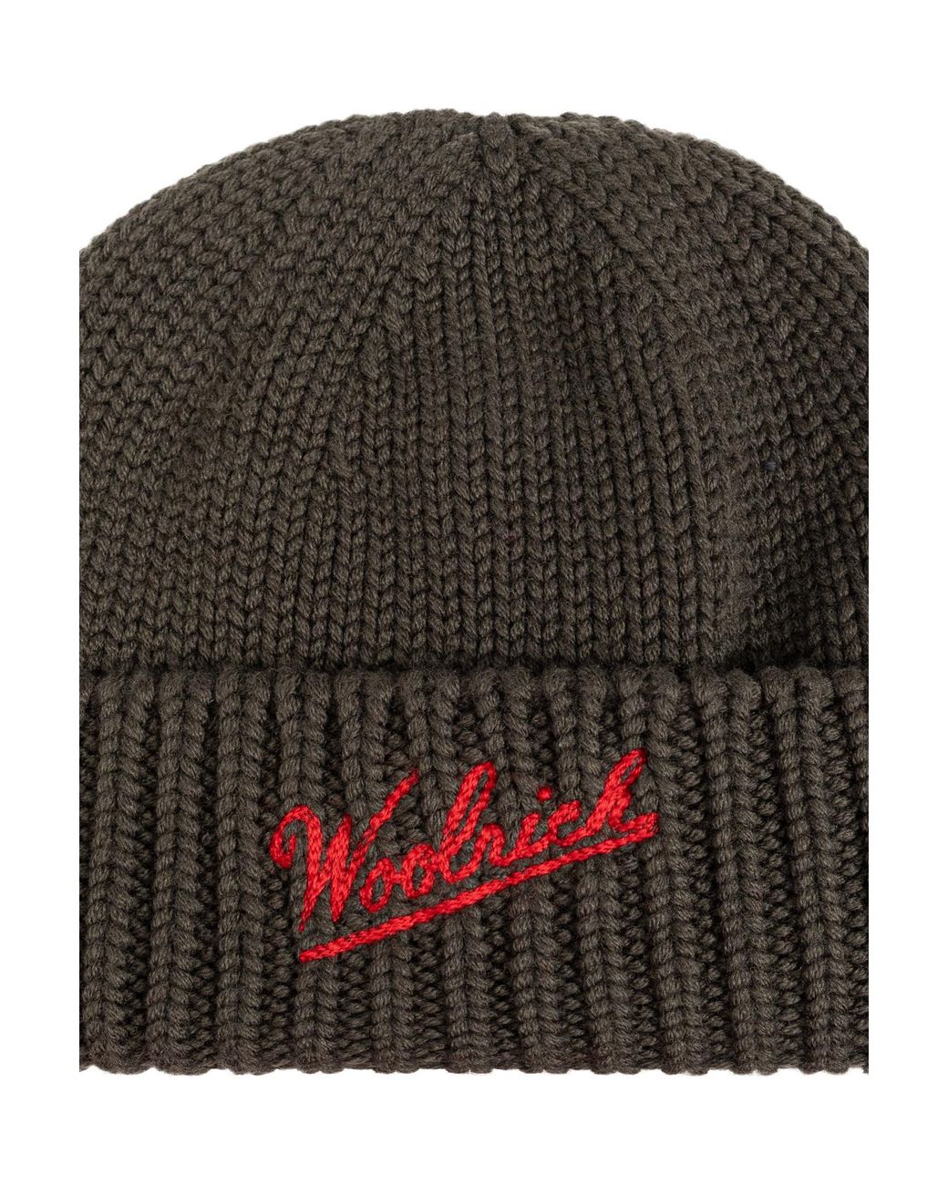 Woolrich Brown Logo Intarsia Knit Beanie for men