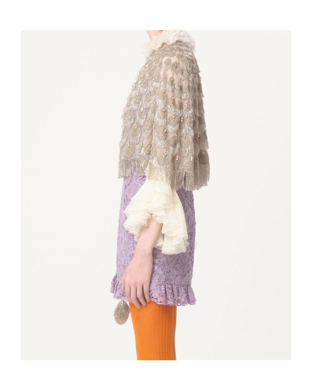 Valentino Natural Embroidery Organza Cloak