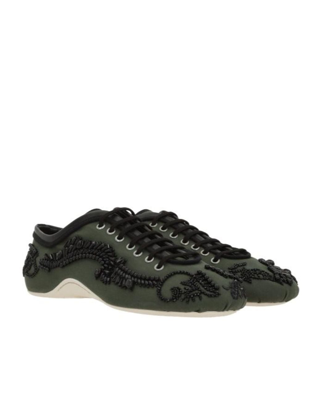 Dries Van Noten Black Embroidered Lace-Up Ballerina Sneakers