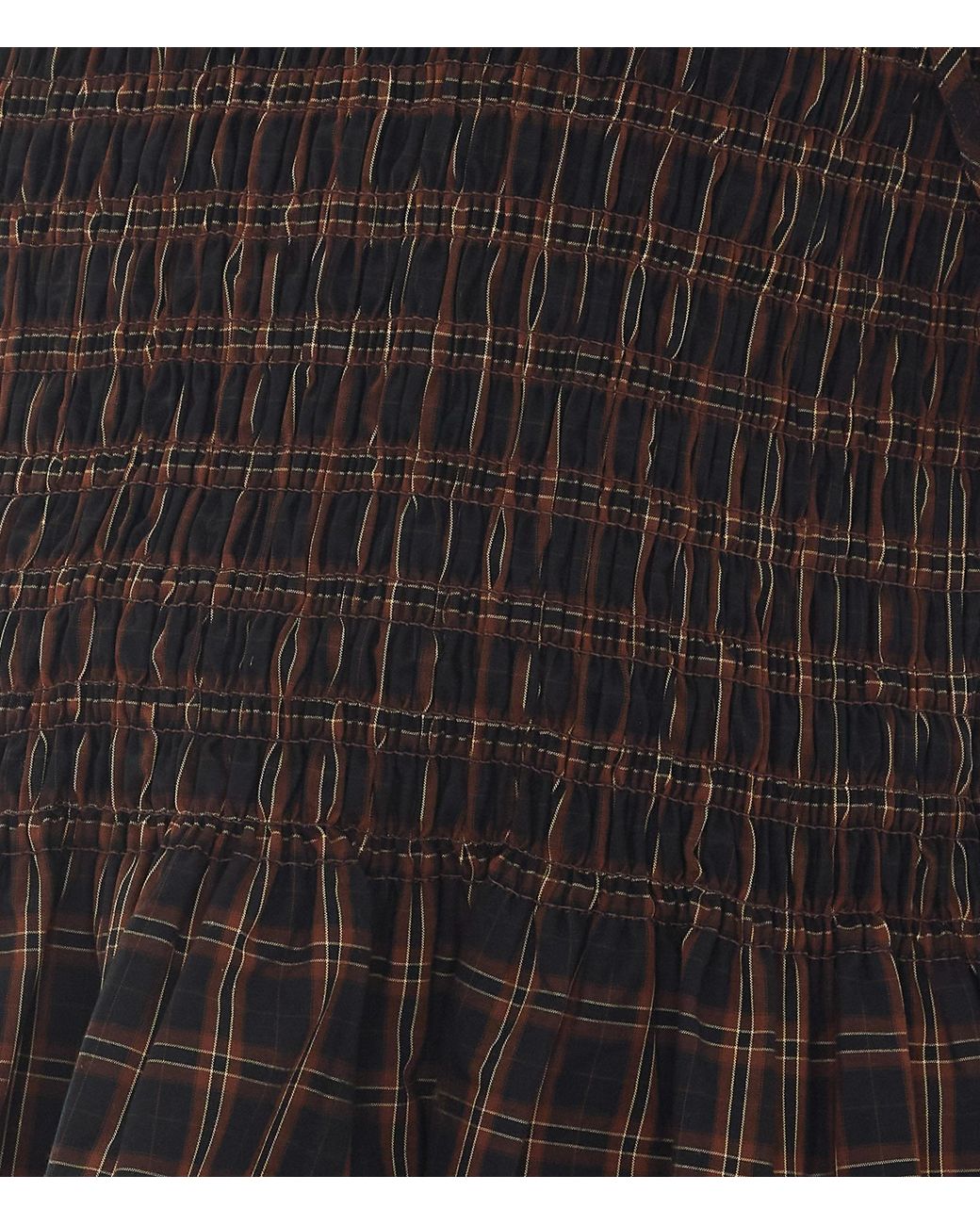 Ganni Black Smocked Check Lace-Up Top