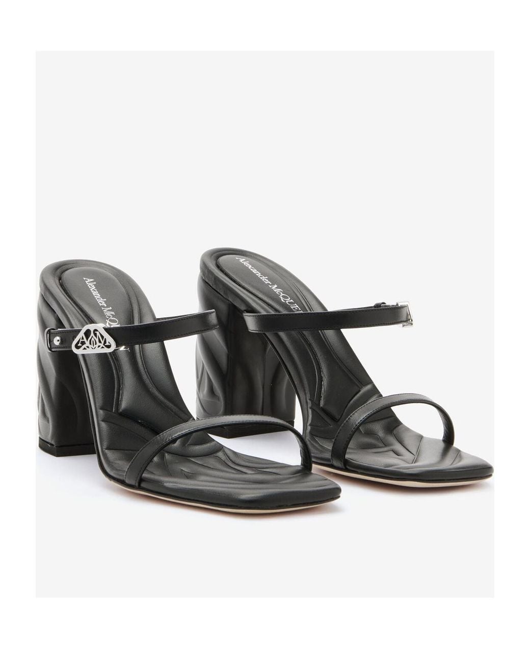 McQueen Black Seal Strap-Detailed Slip-On Mules