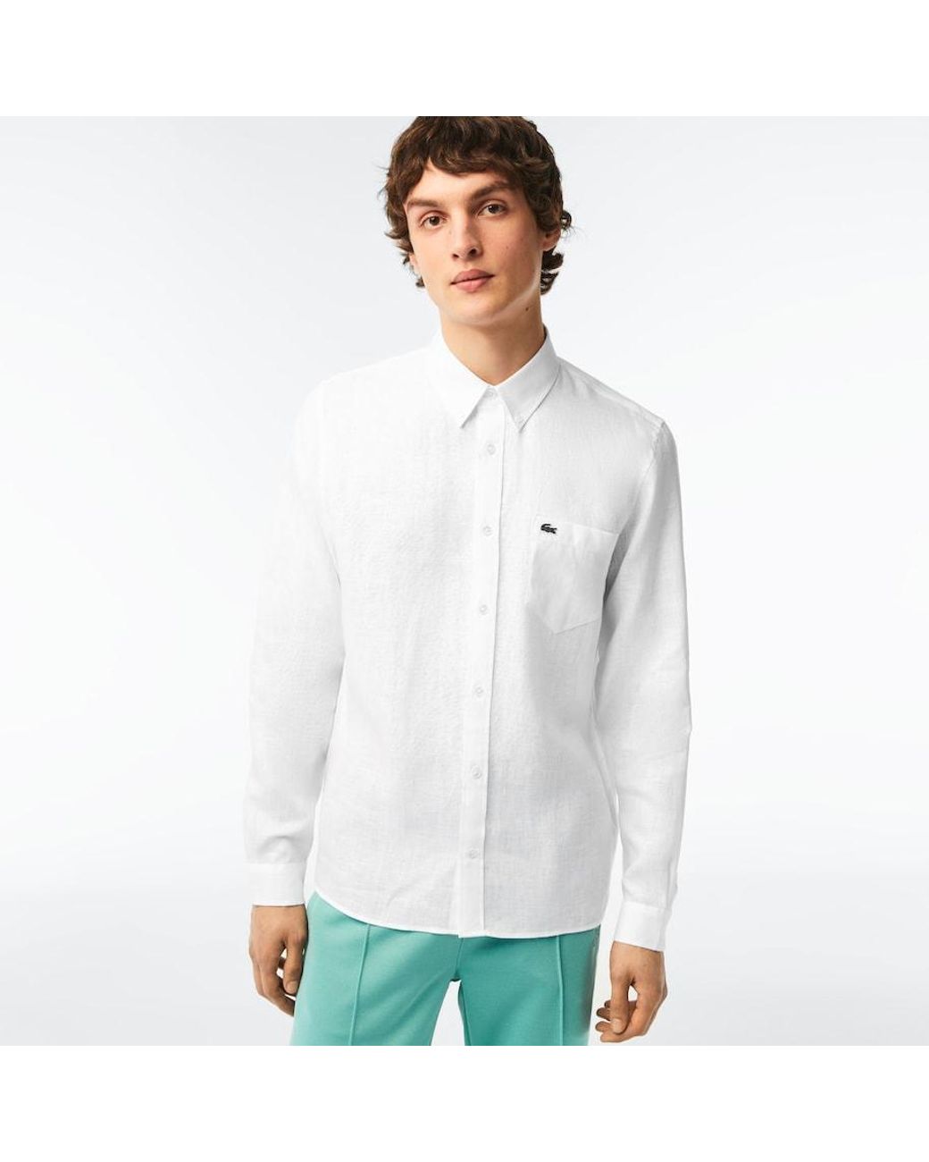 Lacoste White Logo-Embroidered Button-Up Shirt for men