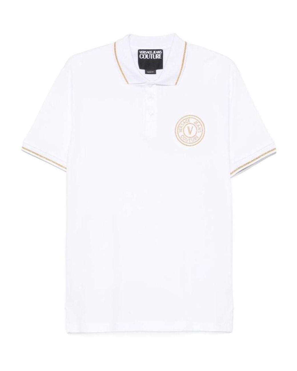 Versace Jeans White Couture Logo Embroidered Polo Shirt for men