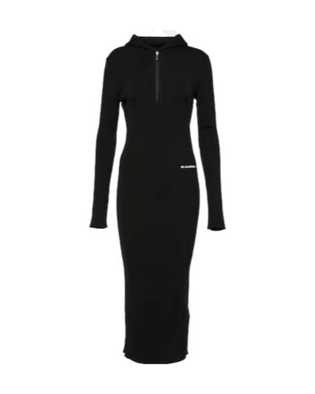 Jil Sander Black Wool-Blend Midi Dress