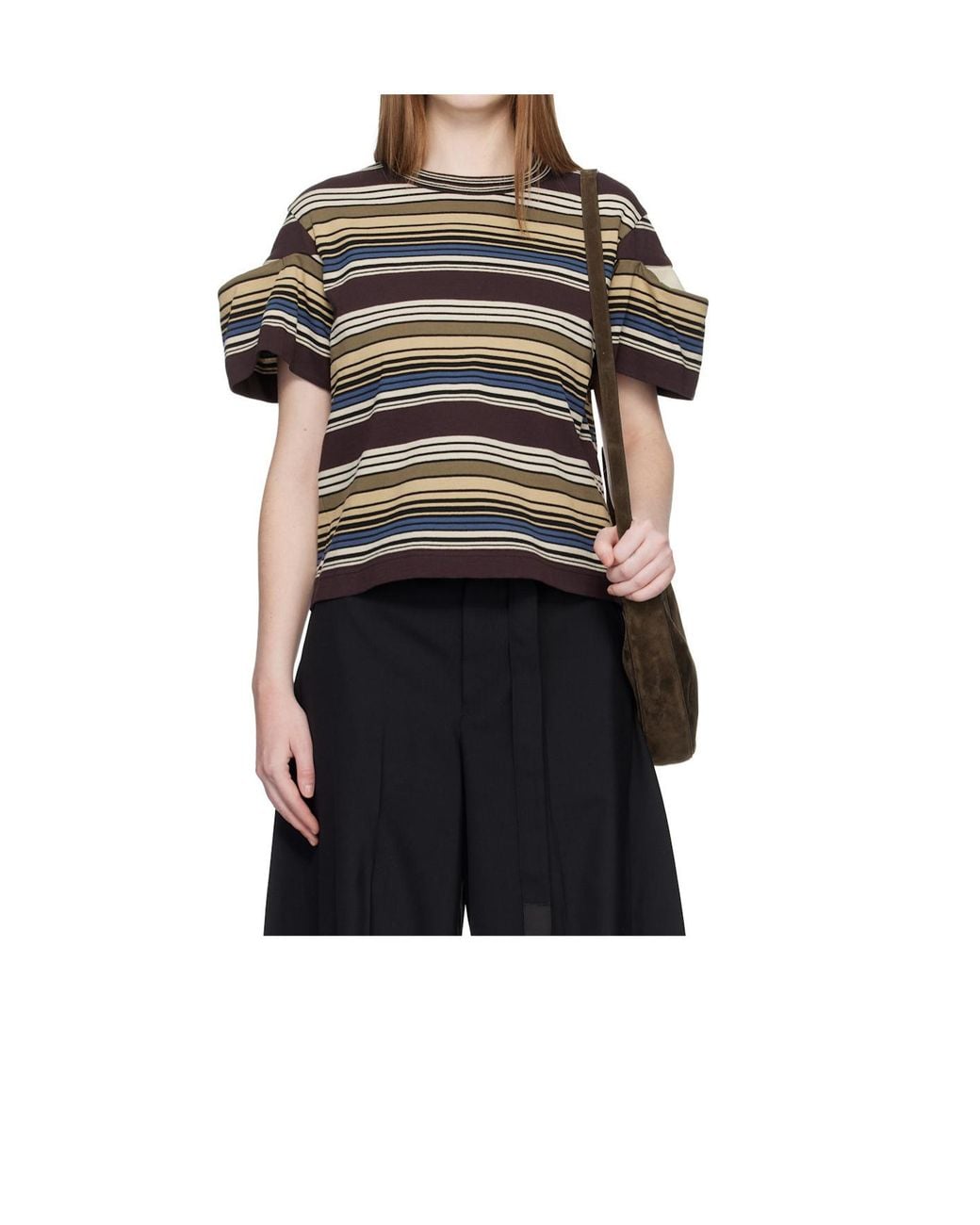 Sacai Green Striped T-Shirt