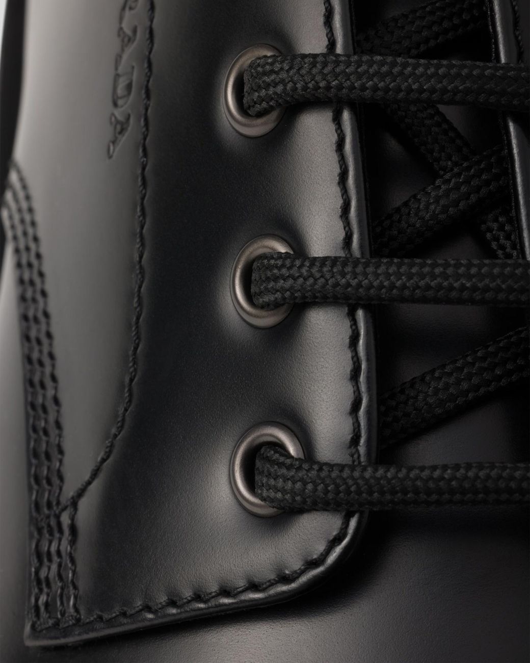 Prada Black Brushed Leather Derby Shoes for men