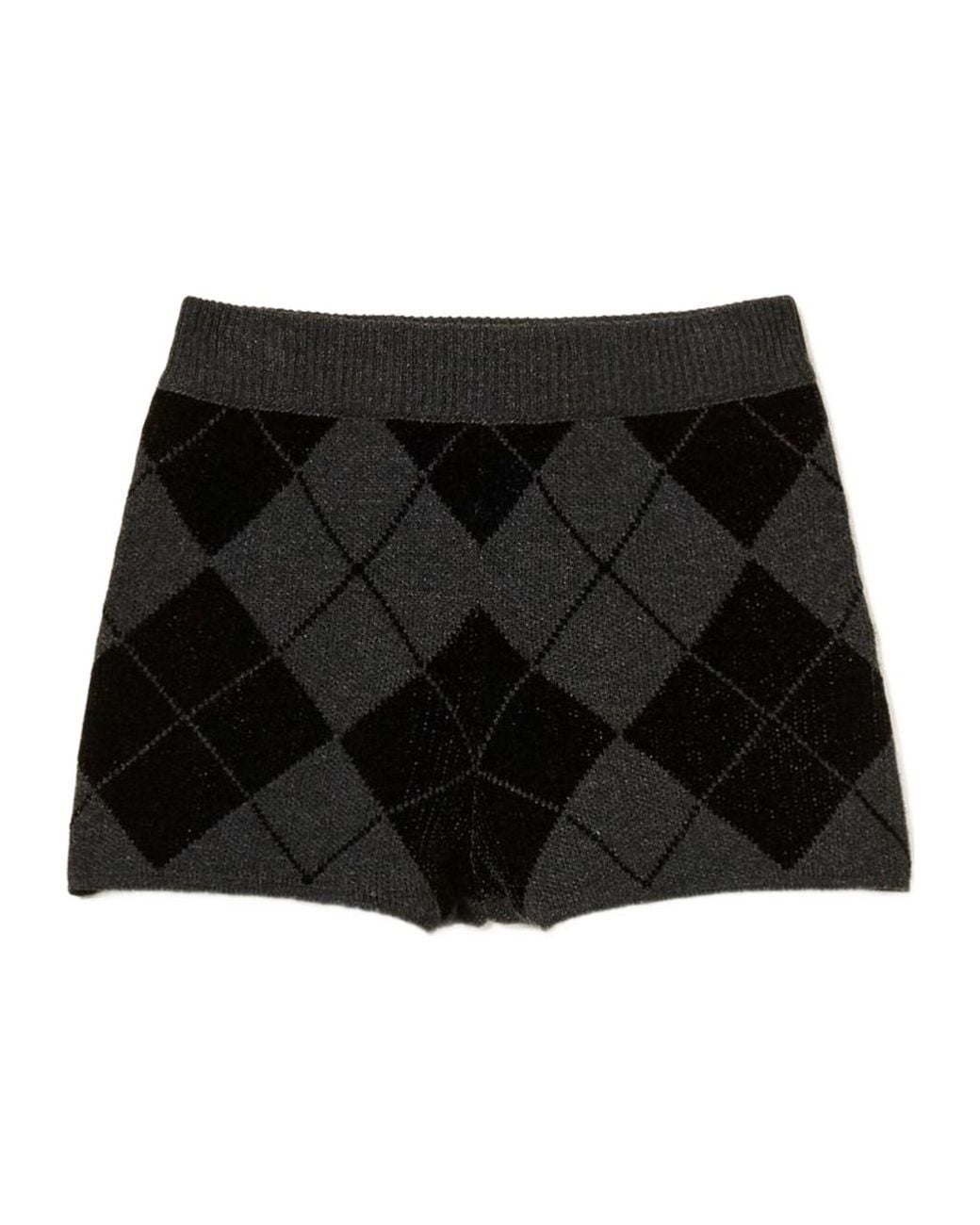 Twinset Black Diamond-Pattern Knit Shorts