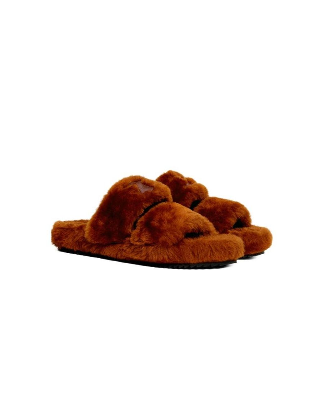 Céline Brown Fur Slides Triomphe