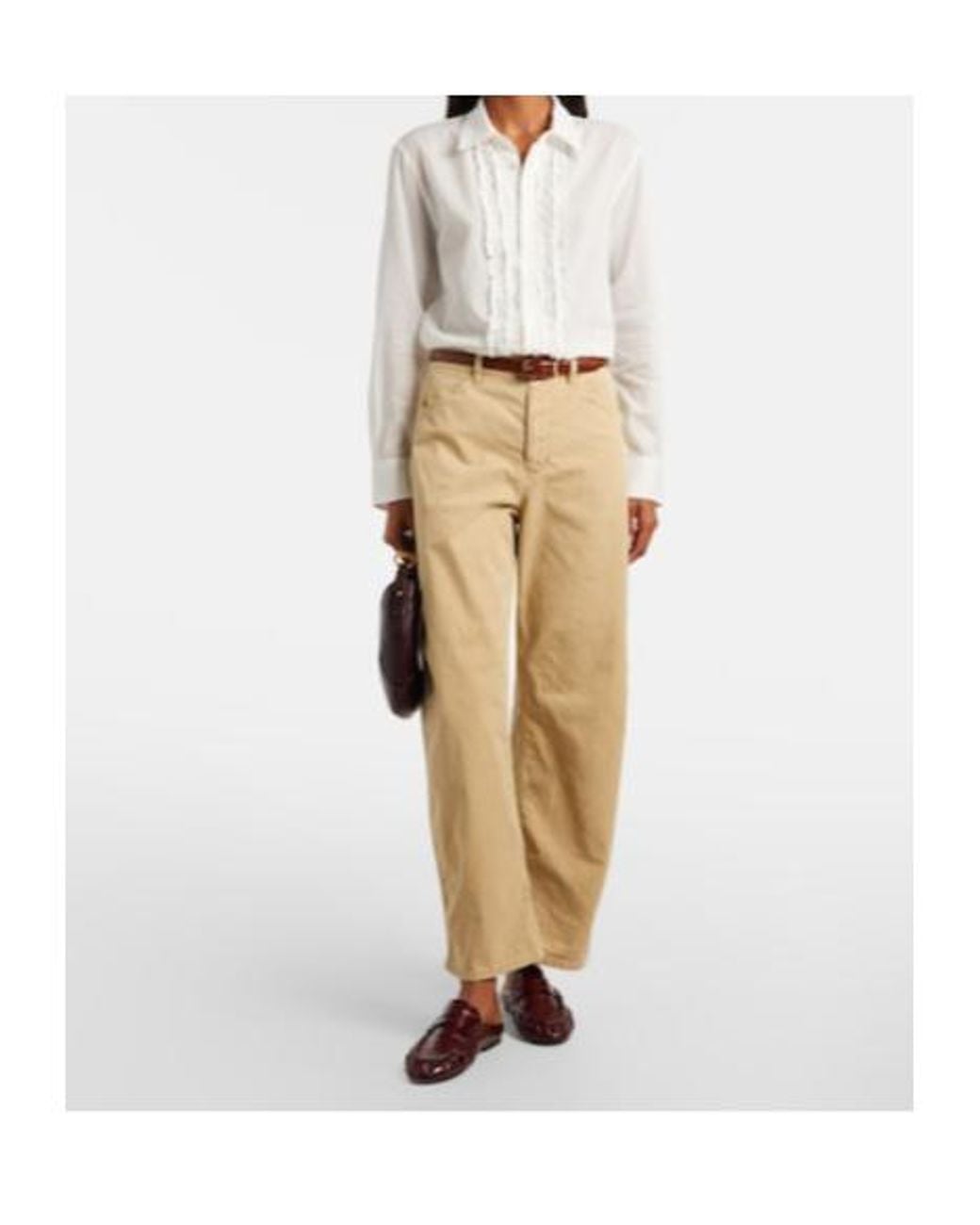 Nili Lotan Natural Tribeca Cotton Twill Barrel-Leg Pants