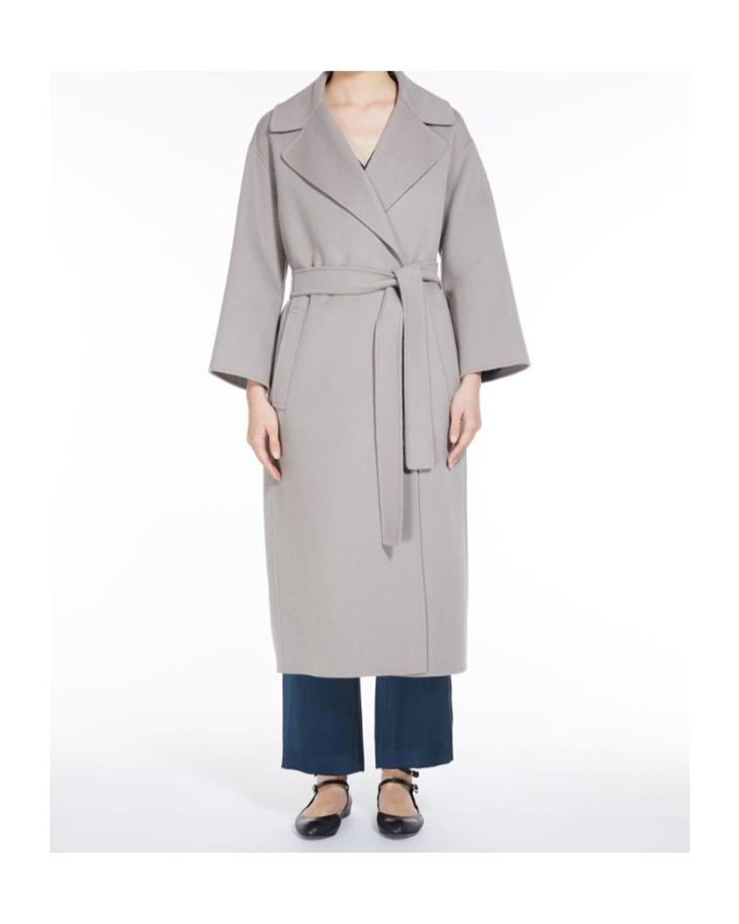 Max Mara Gray Belted Virgin Wool Coat