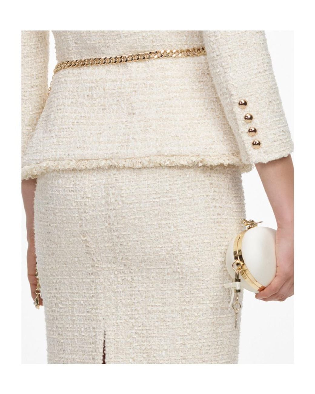Self-Portrait White Bouclé Chain-Melt Midi Skirt And Jacket Set