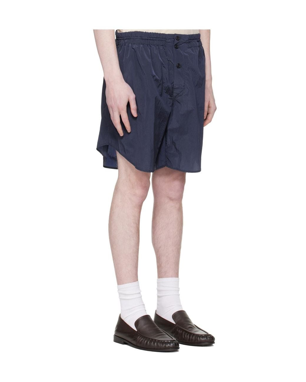 Hed Mayner Blue Curved Elastic Waist Shorts for men