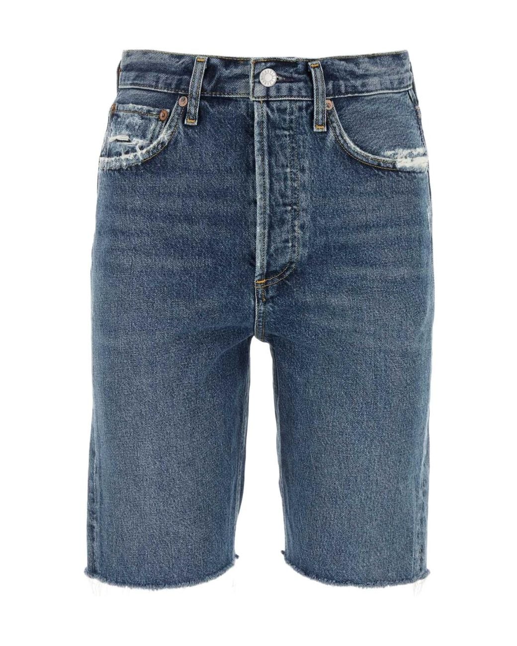 Agolde Blue Knee-Length Straight Fit Denim Shorts