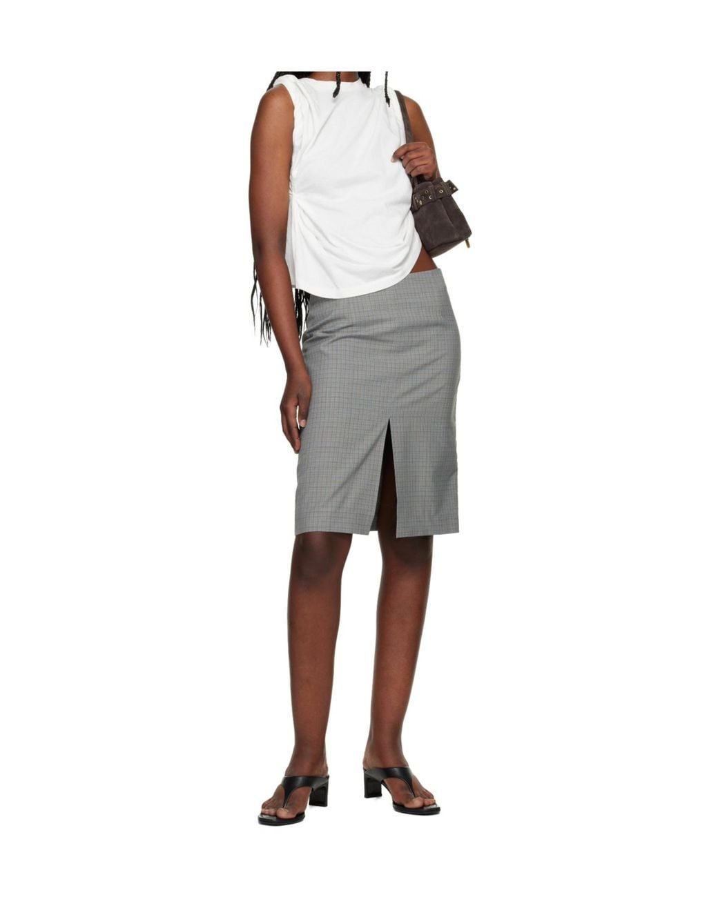 Our Legacy Gray Siren Plaid Midi Skirt