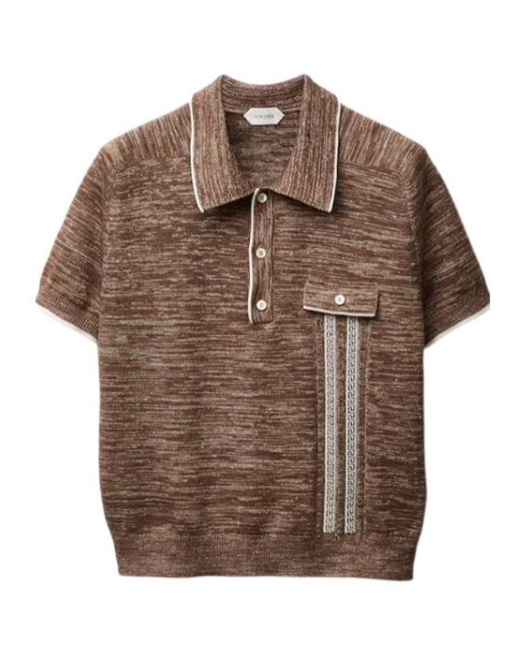 Versace Brown Mouliné Jacquard Knit Polo Shirt for men