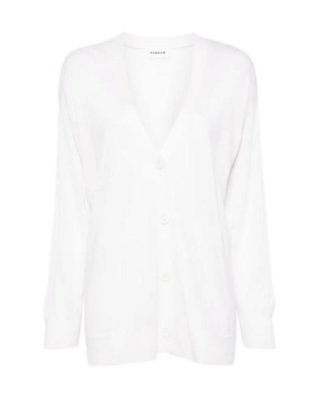 P.A.R.O.S.H. White V-Neck Rib-Trim Cardigan