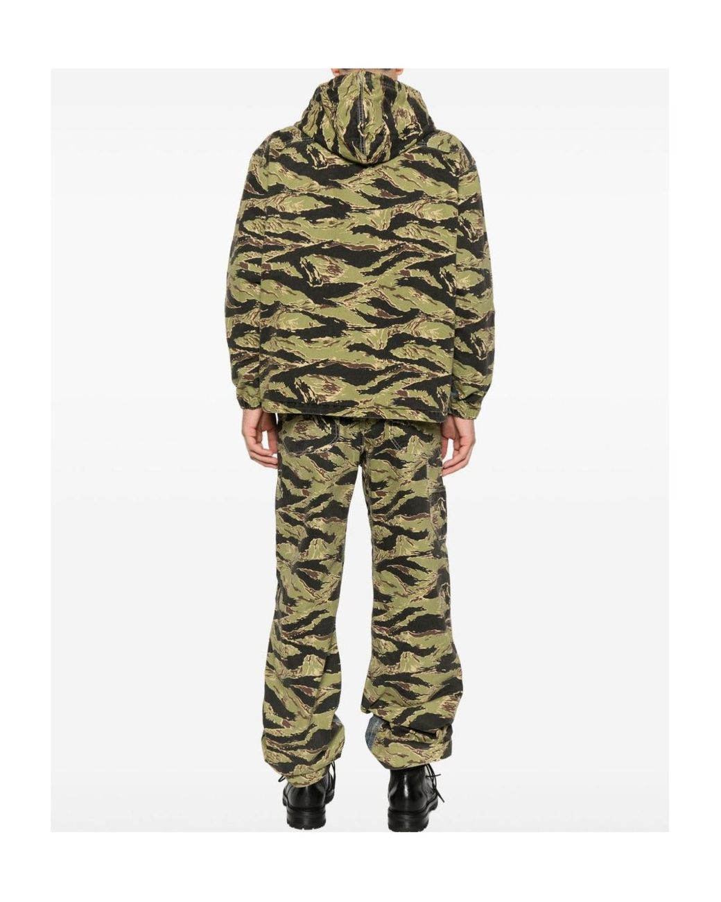 DIESEL Blue Camouflage-Panel Drawstring Denim Jacket for men