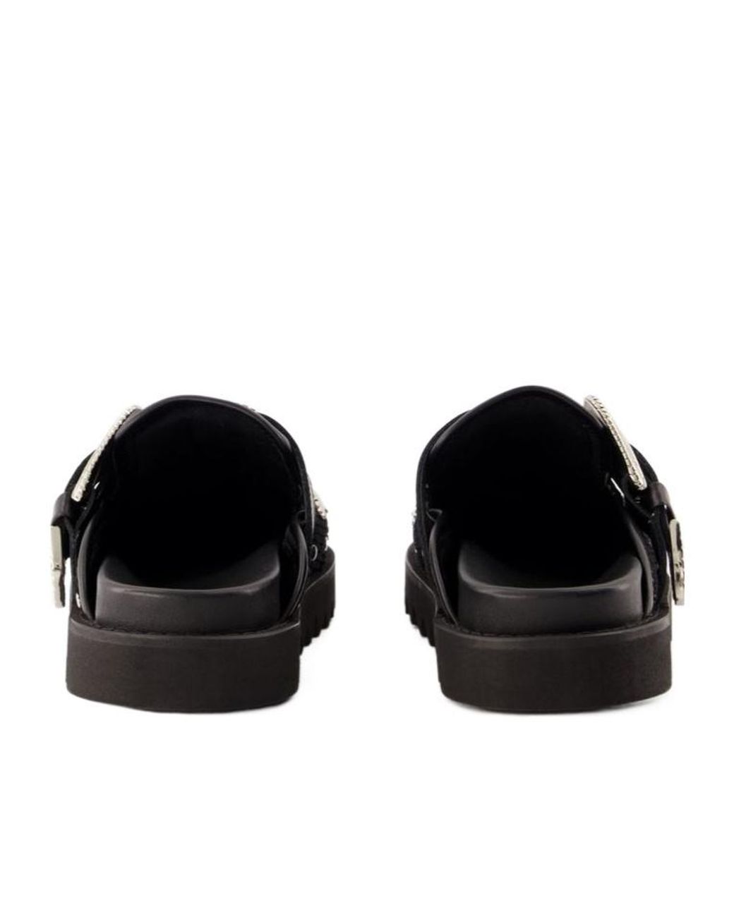 Toga Black Metallic Detailed Buckled Corduroy Sabots