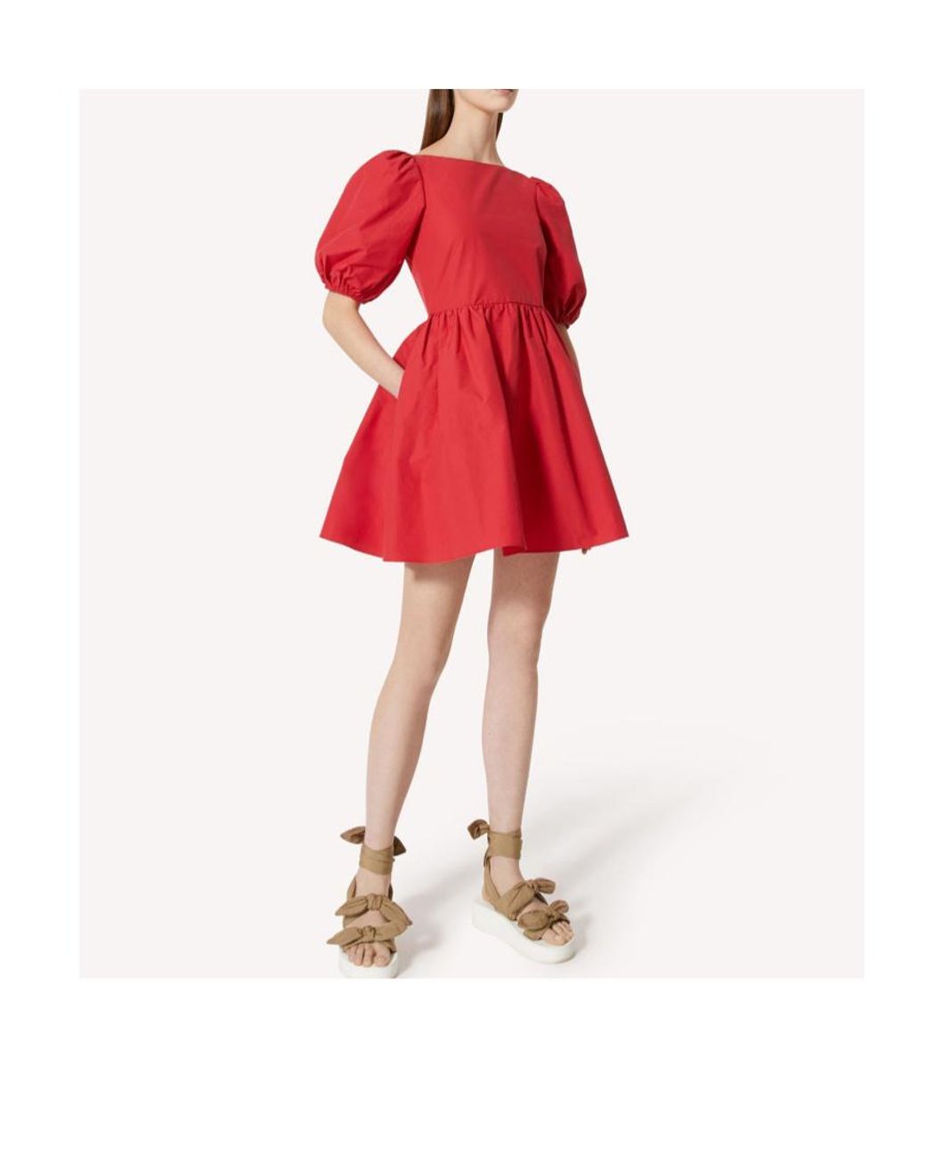 RED Valentino Red Taffeta Puff Sleeved Dress
