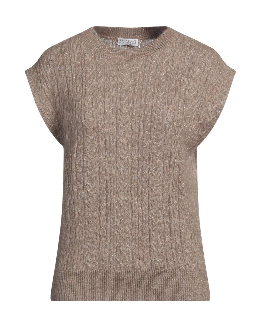 Brunello Cucinelli Gray Solid Color Metallic Knit Short-Sleeve T-Shirt