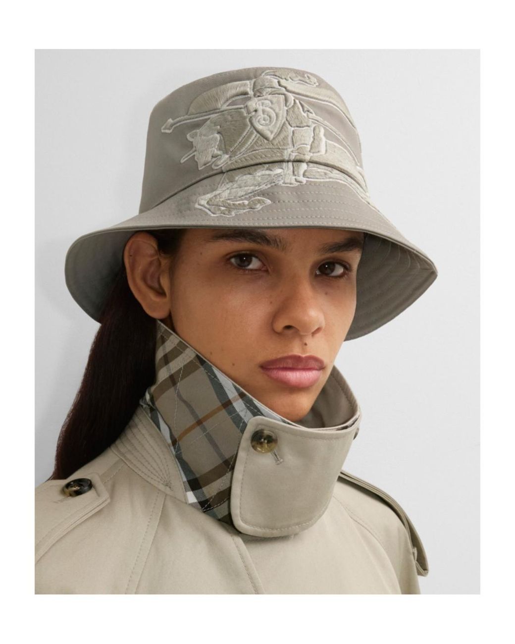 Burberry Gray Equestrian Knight-Embroidered Bucket Hat for men