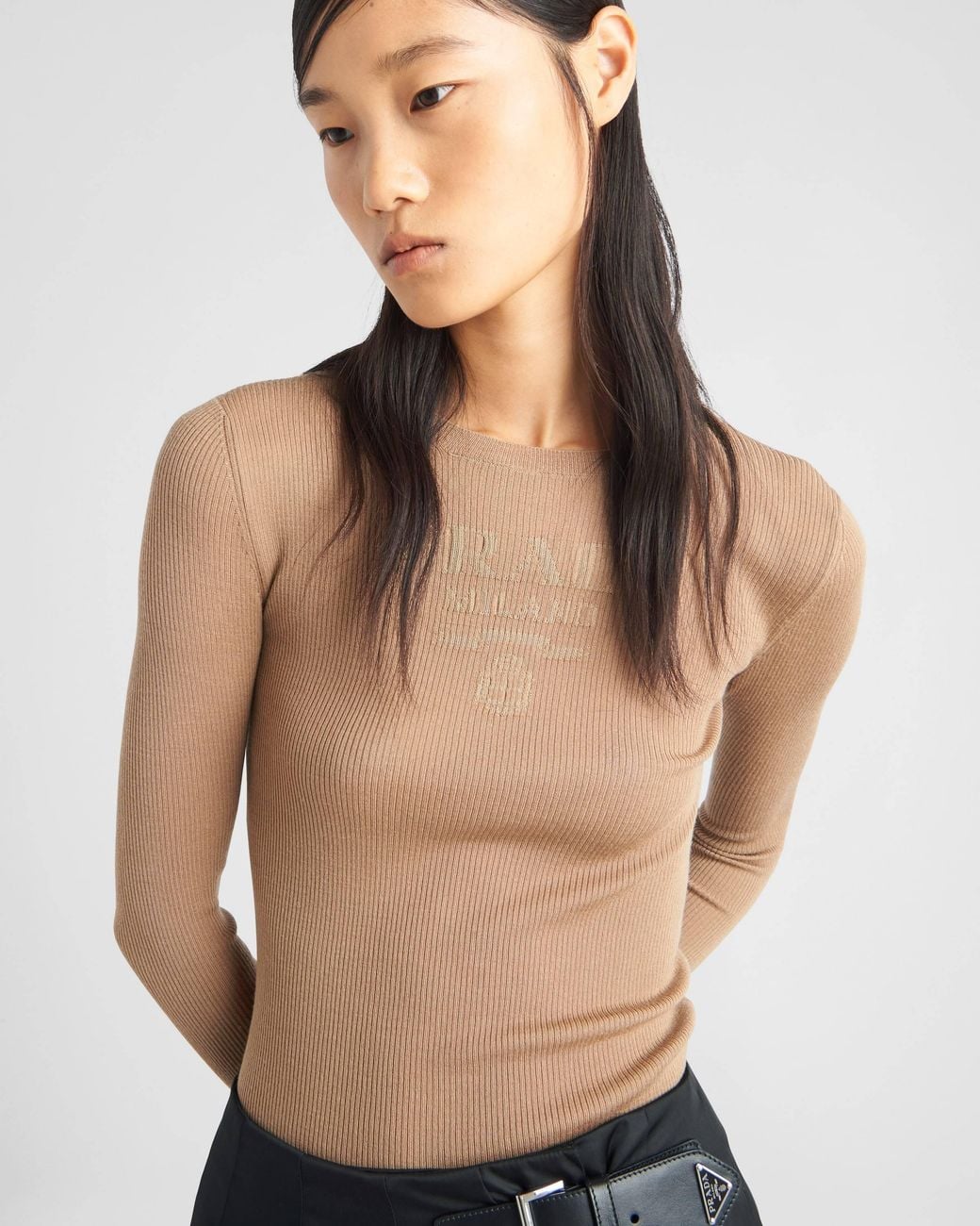Prada Natural Superfine Wool Crew-Neck Sweater