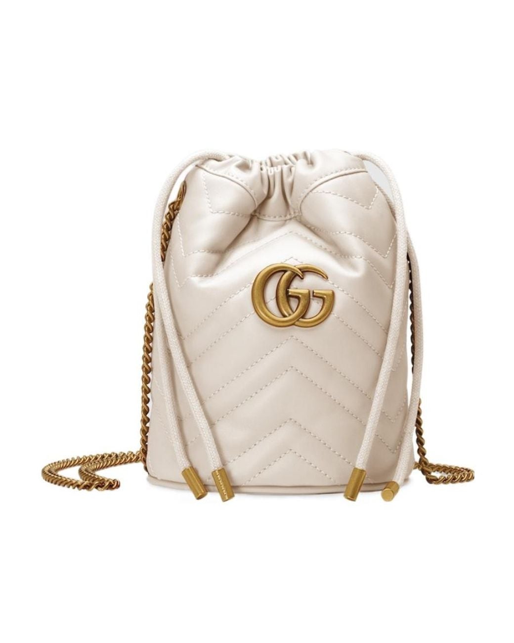 Gucci White Gg Marmont Mini Quilted Bucket Bag