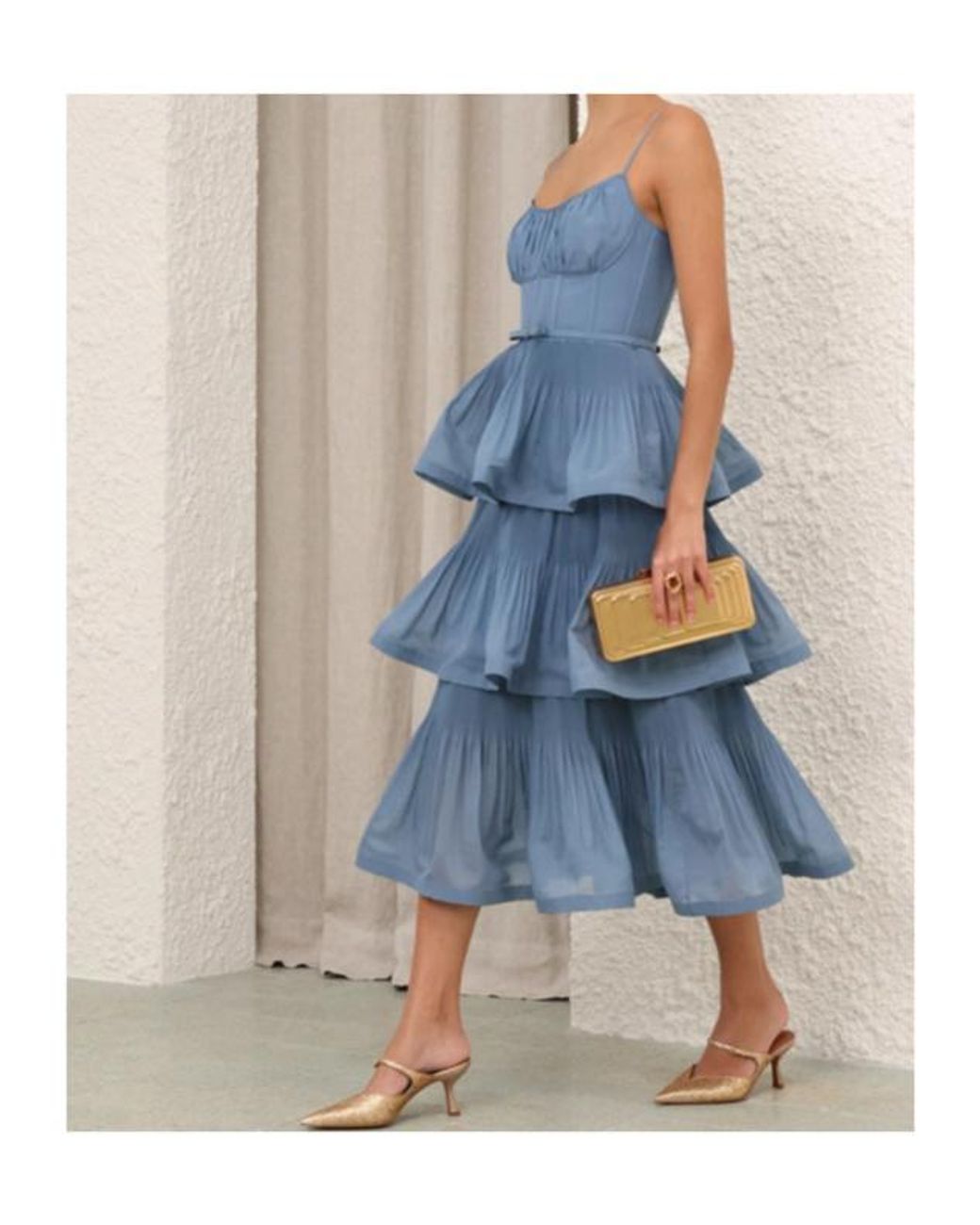 Zimmermann Blue Pleated Tiered Midi Dress