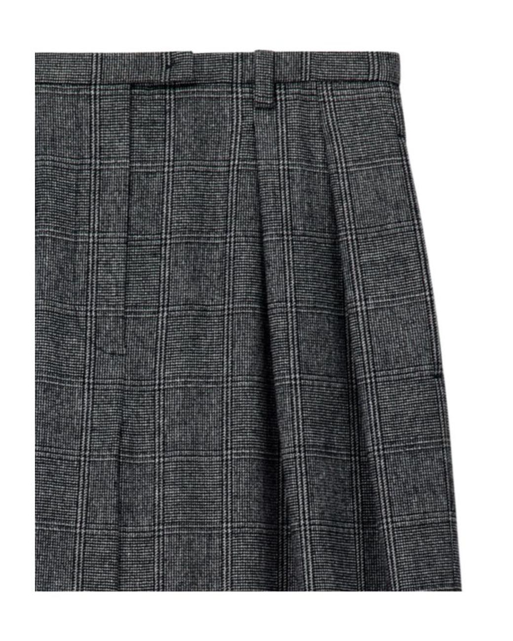 Emporio Armani Gray Check-Pattern Pleated Tailored Trousers