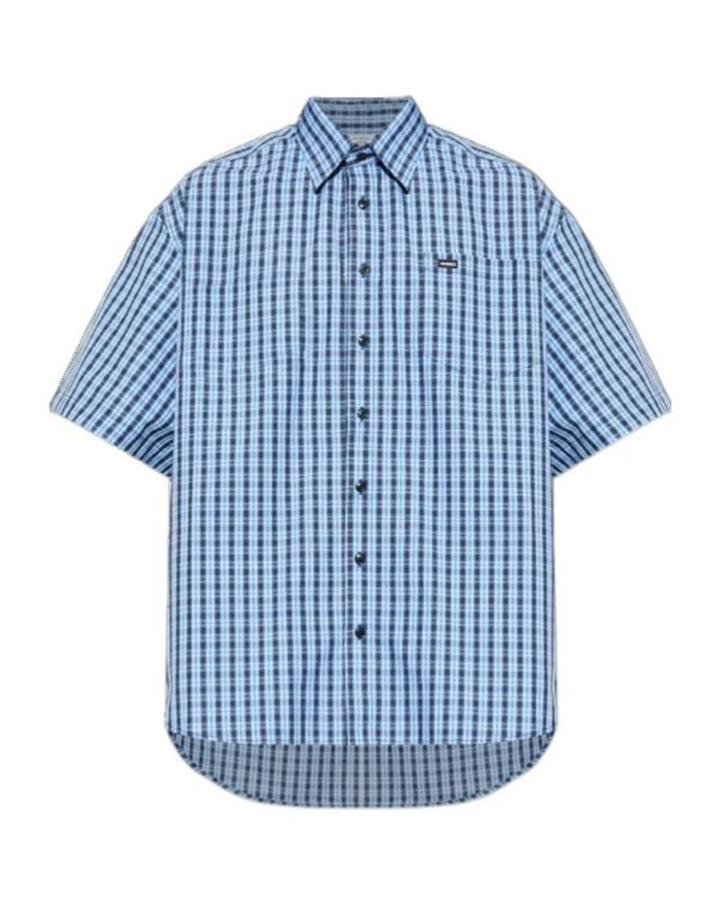 Vetements Blue Logo Patch Checked Short-Sleeve Shirt for men