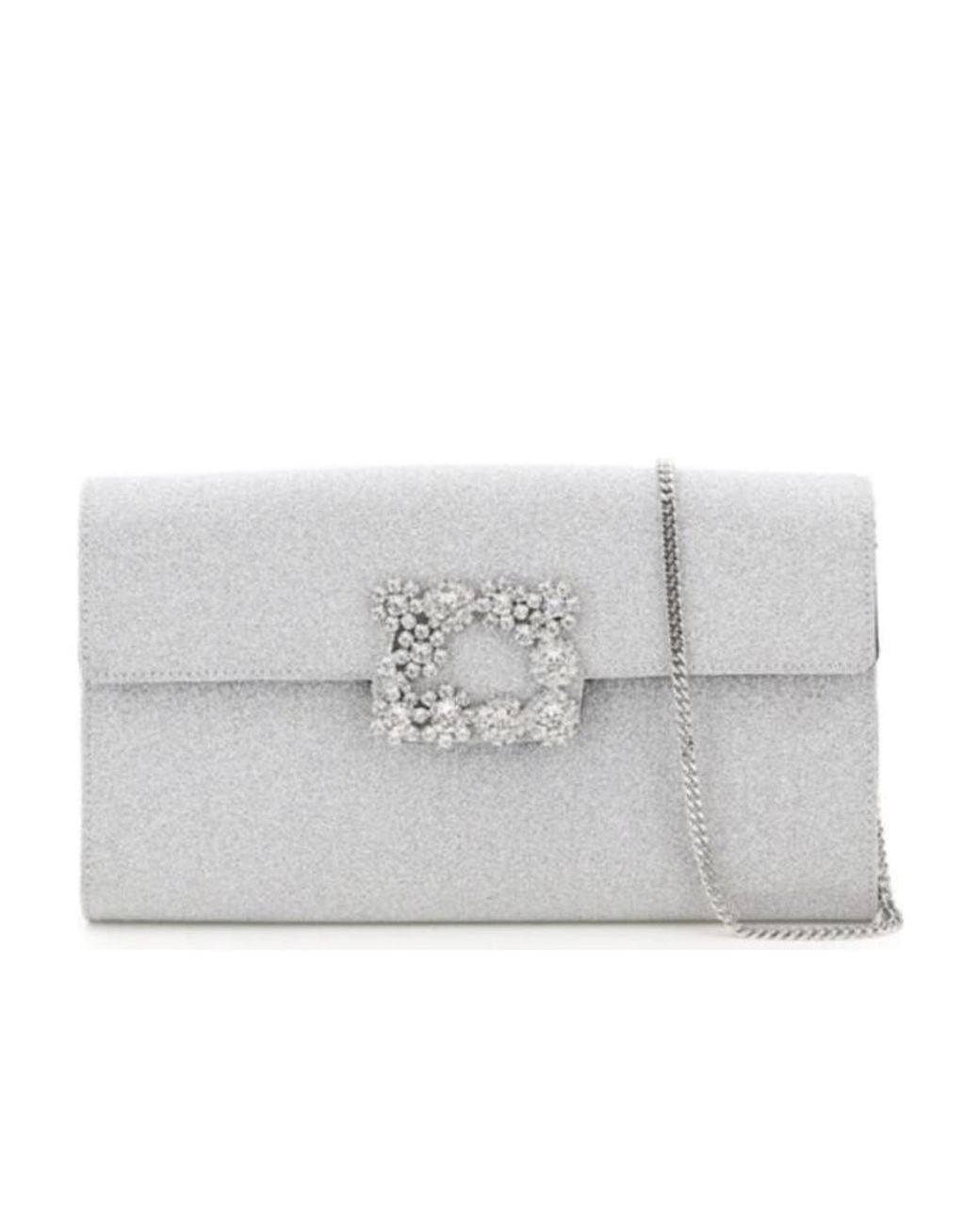 Roger Vivier Gray Flower Strass Buckle Clutch Bag