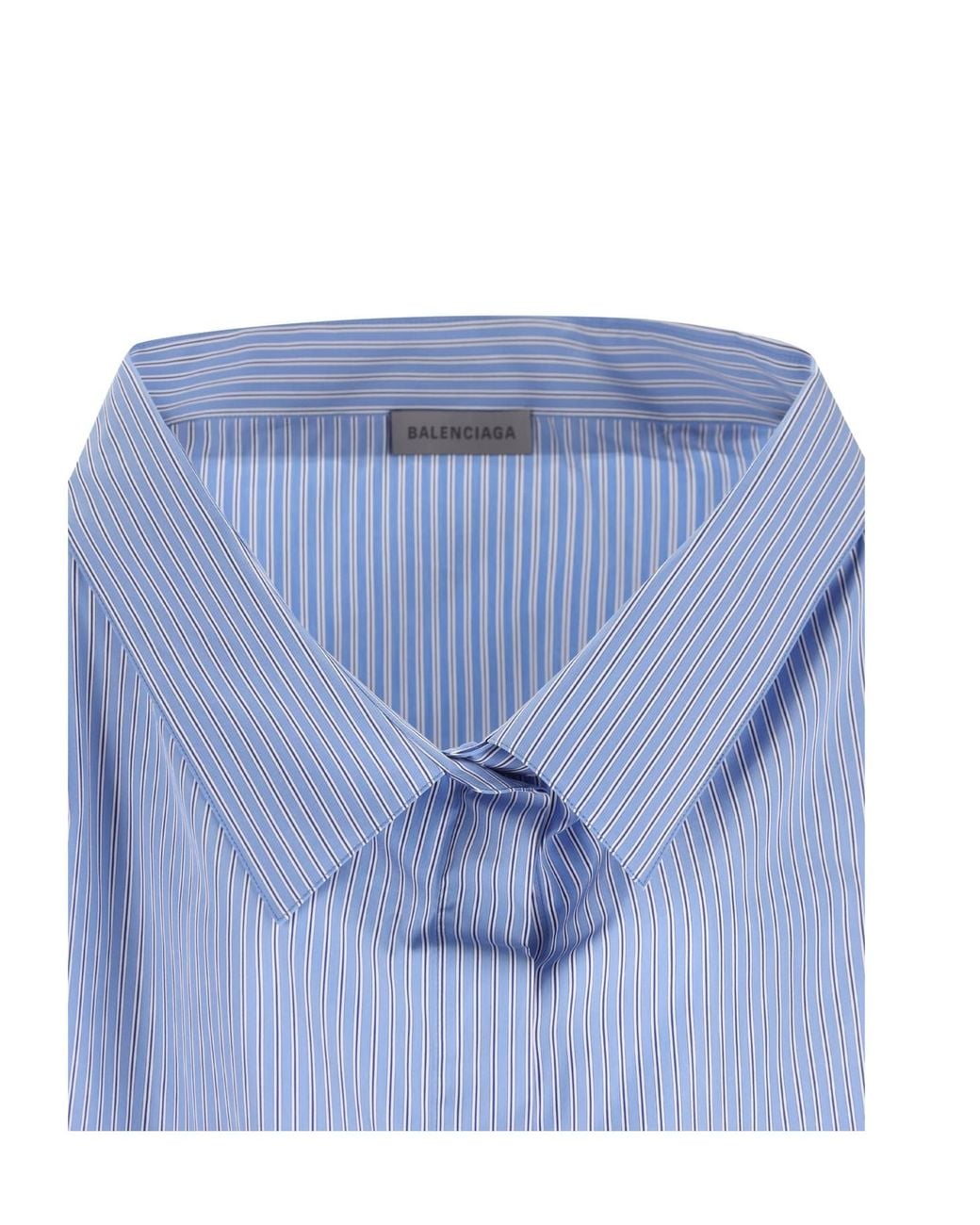 Balenciaga Blue Off-Shoulder Striped Shirt