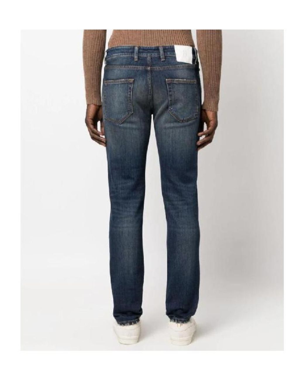 Pt Pantaloni Blue Pt Torino Logo-Patch Washed Slim-Cut Jeans for men
