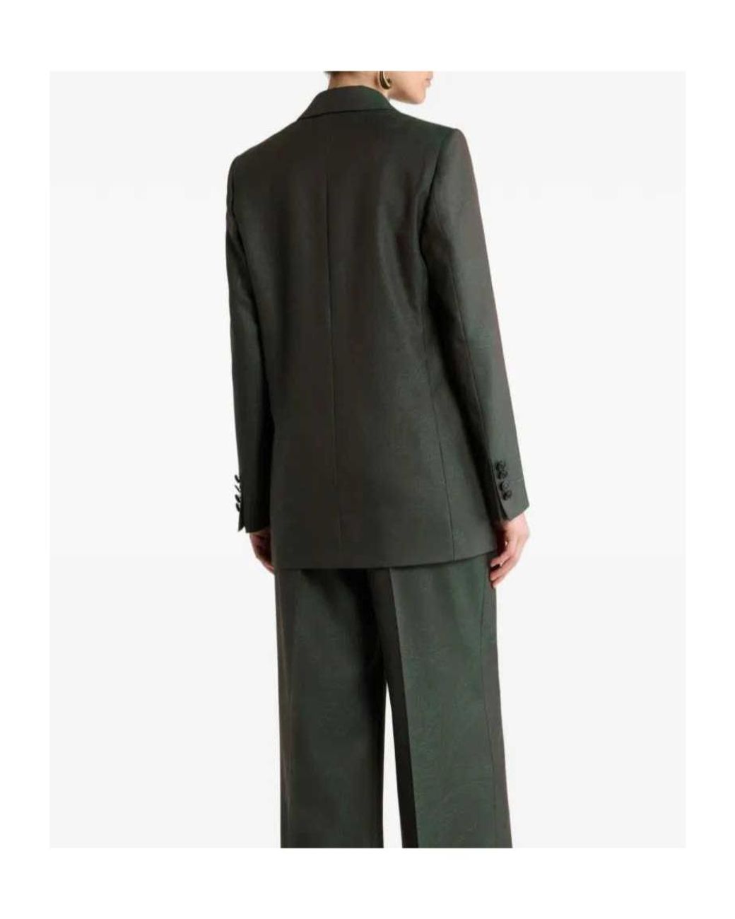 Etro Green Double-Breasted Wool Jacquard Jacket With Paisley Motif