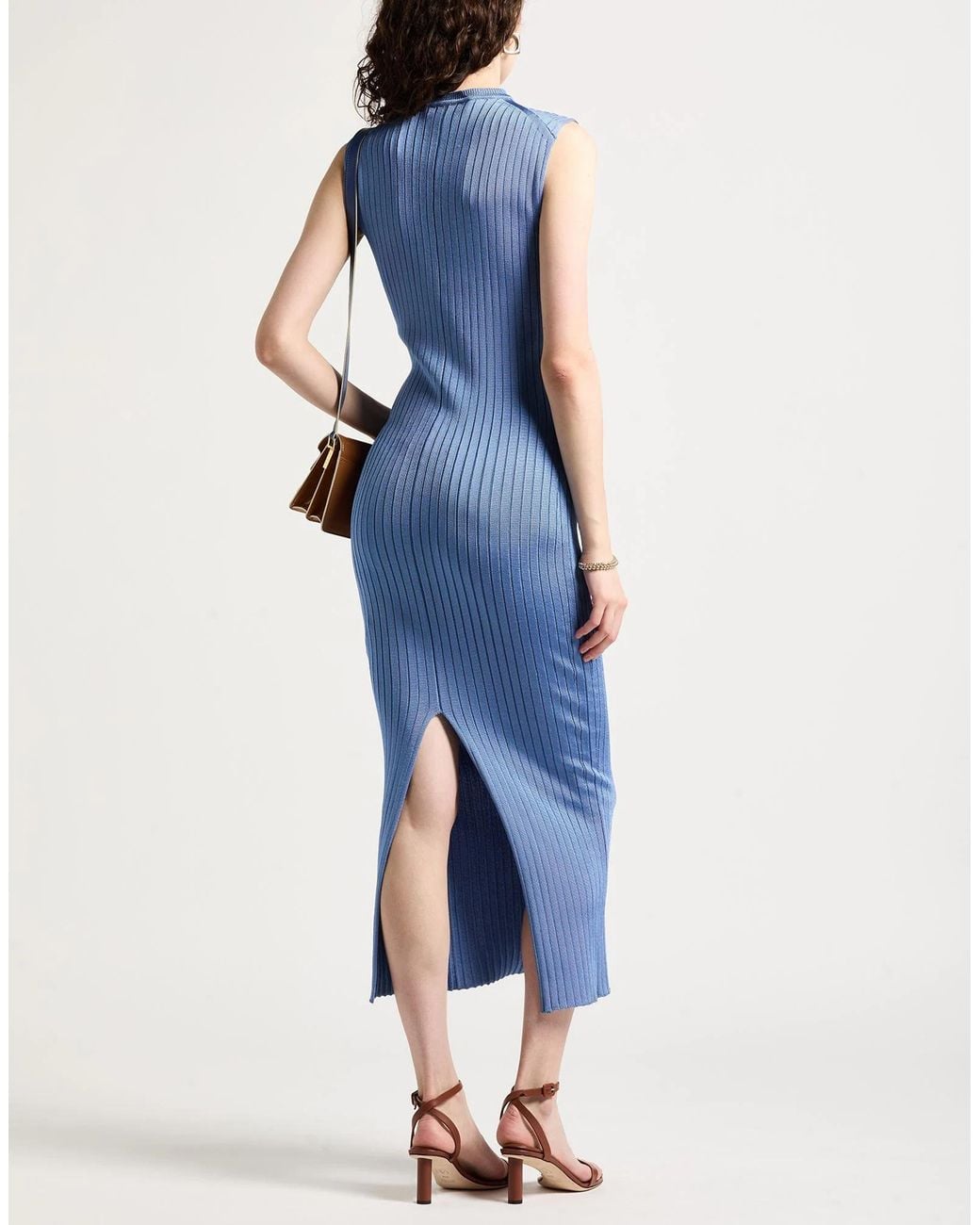 Marni Blue V-Neck Sleeveless Ribbed Knit Midi Dress