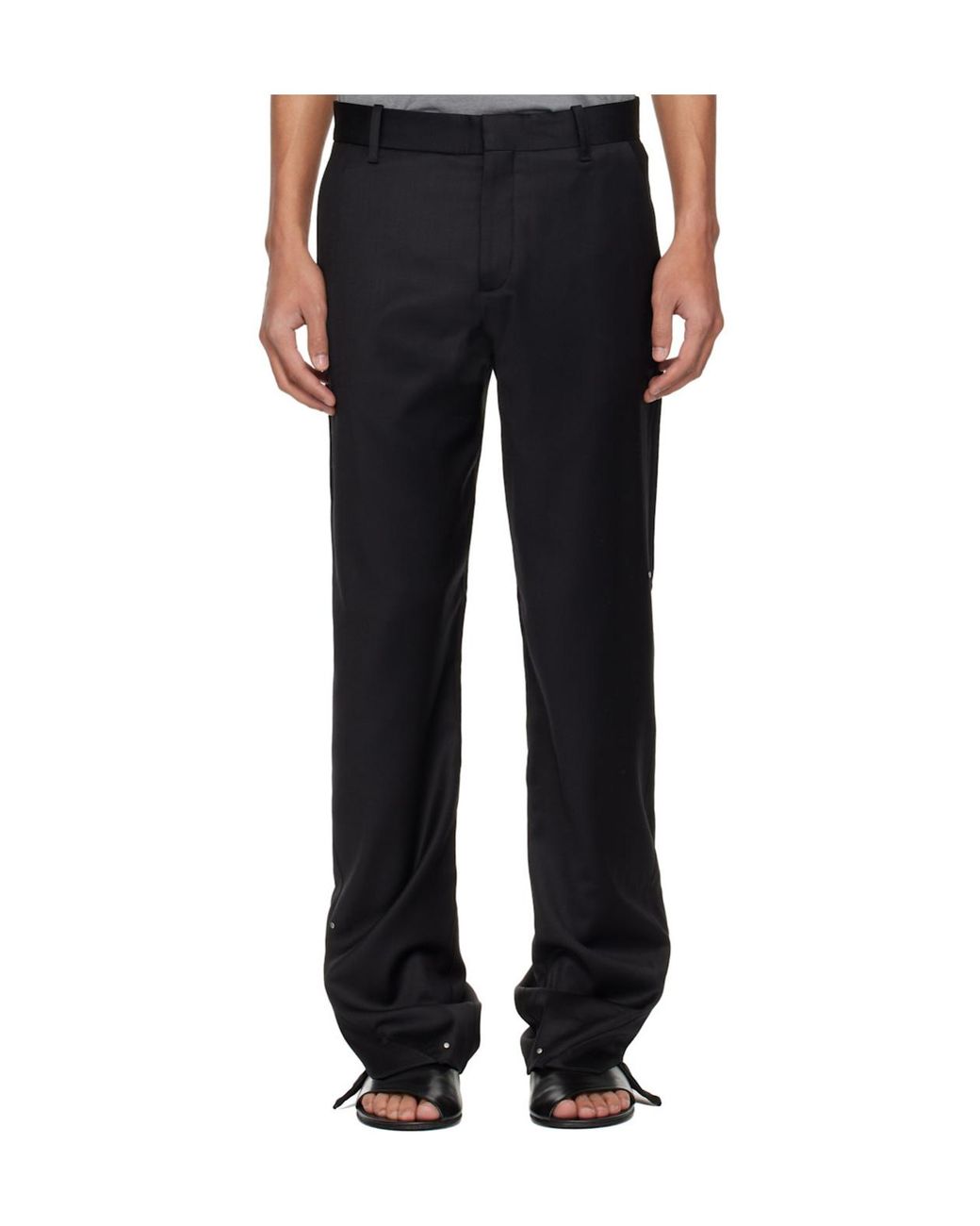 HELIOT EMIL Black Derby Tailored Belt Loop Wool Casual Pants for men