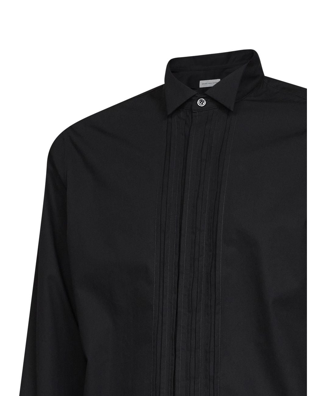 Dries Van Noten Black Pintuck Wing-Collar Shirt for men